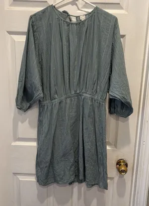 Loft Beach Women Blue Textured Open Back‎ Mini Dress Size L Cotton Boho Coastal thumbnail 1