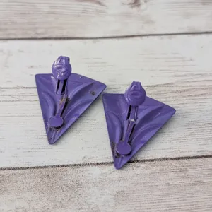Vintage Clip On Earrings Retro Deep Purple Statement Triangle 1.25" large thumbnail 5