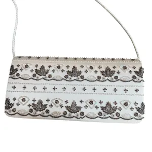 Vintage La Regale Beaded Satin Evening Bag Cream Brown Artsy‎ Fairycore Ethereal thumbnail 3