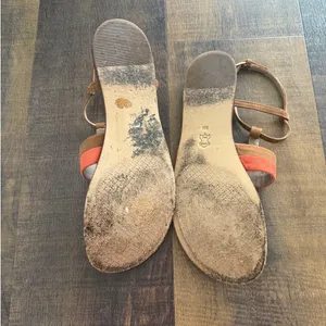 Tory Burch Logo T Strap Sandals Brown Coral Leather Flat Sandal Size 9 thumbnail 9