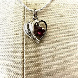 Silver pink rhinestone heart dainty pendant necklace thumbnail 3