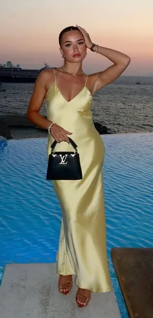 Zara maxi dress flowy butter yellow satin effect wedding evening party thumbnail 1