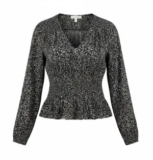 Universal Threads Black White Floral Smocked Peplum Top Long Sleeve NWT Large‎ thumbnail 1