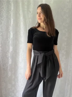 Vintage 90s CDC Black Velvet Wide Leg Jumpsuit Size 4 thumbnail 2