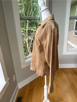 Vintage 90s Y2K Coldwater Creek Suede Fitted Button-Front Jacket in Camel Tan L thumbnail 2