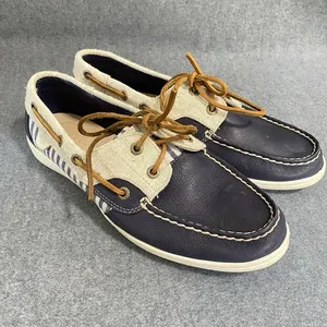Sperry Women's Topsiders Women's 8M Blue Leather/Linen Canvas Close Toe Shoes thumbnail 1