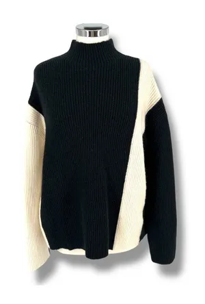 Commense Miss Paris Black White Colorblock Minimalist Knit Sweater Size Small thumbnail 1