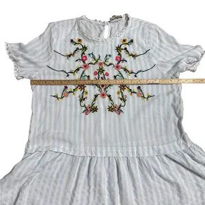 Boho Blue White Embroidered‎ Peplum Top Vintage-Inspired Cottagecore Vibes Sz M thumbnail 9