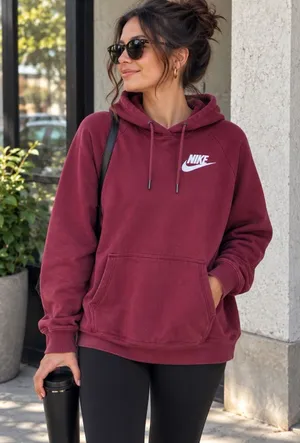 Nike Sportswear Rally Essentials Pullover Hoodie Women XL Burgundy CI1192-638 thumbnail 1