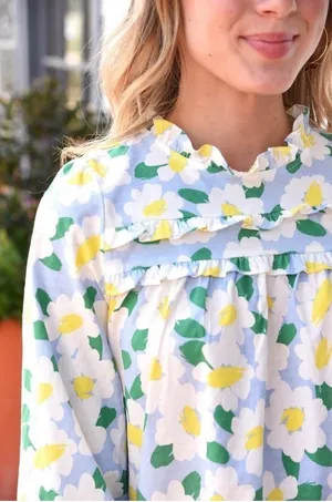 Michelle McDowell Ruffle Collar Floral Blouse Blue and White Multi thumbnail 2