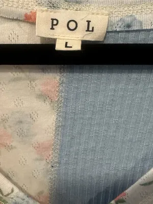 L POL Light Blue and Floral Patchwork V-Neck Top thumbnail 4