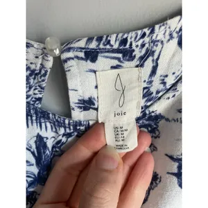 Joie Linen Toile Tank Dress Cutout Blue White French Aline Pockets Cottagecore M thumbnail 2