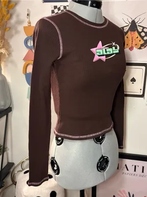 ALAB Y2K Brown Thermal Long Sleeve Contrast Stitch Top Size S thumbnail 4