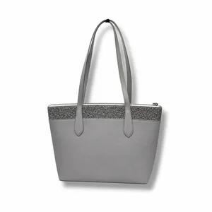 Kate Spade Tote Bag Womens Grey Saffiano Leather Silver Glitter‎ Trim Zip Top thumbnail 2