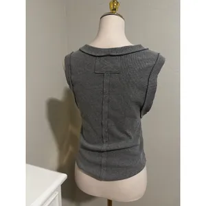 We The Free Free People Grey Ribbed Muscle Tank Top Large Raw Hem‎ Sleeveless thumbnail 3