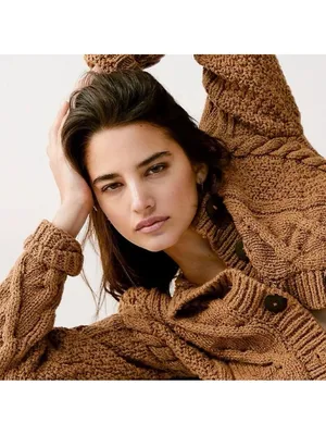 Free People • Bonfire Cable Knit Cardi cropped cardigan sweater chunky brown thumbnail 14