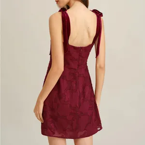 Rihoas Wine Red Floral Tie Strap Mini Dress thumbnail 3