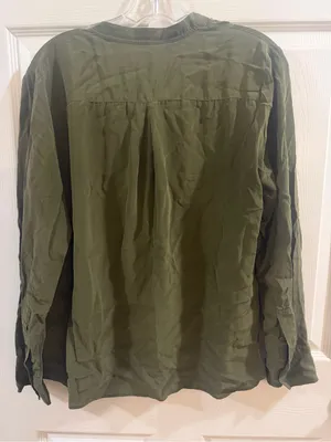 Madewell Olive Green Lace-Up 100% Silk Long Sleeve Blouse thumbnail 6