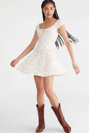 X😻Aeropostale White Floral Mini Dress with Pink Print thumbnail 1