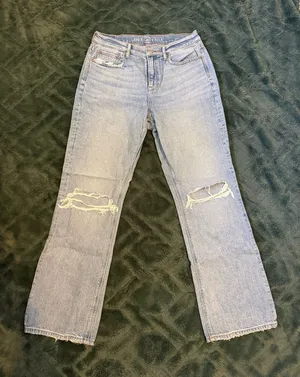 American Eagle blue 90s bootcut jeans with distressed details thumbnail 1