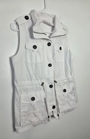 100% Cotton White Utility Vest Lightweight Gorpcore Hiking Outdoor Medium thumbnail 1