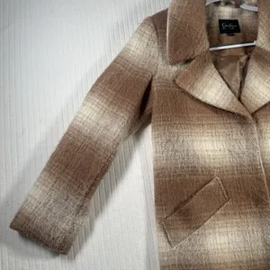Jessica Simpson Plaid Wool Blend Coat Womens XS Camel Brown Ombre Peacoat Jacket thumbnail 3