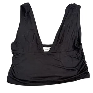 Natural Life NWT Womens Black Deep‎ V-Neck Ruched Crop Top Tank Medium TOP001711 thumbnail 2
