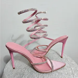 Pink Rhinestone Spiral Heels | women’s Size 8 Satin Pointed Toe Stilettos(B14) thumbnail 6