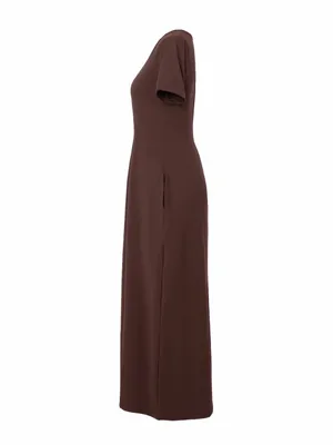 Women's round-Neck Short Sleeve Maxi Dress - Brown thumbnail 4