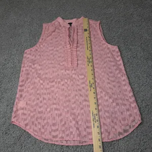 Ann Taylor Pink Burnout Ruffle Split Neck Sleeveless Blouse Top Large thumbnail 3