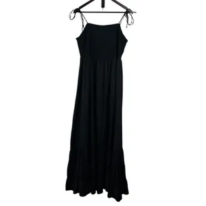 KOJOOIN Maxi Dress Smocked Sundress Tie Strap Tiered Casual Black 2XL Flowy‎ thumbnail 2
