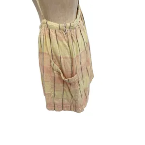 Free People Plaid Breeze Suspender Mini Skirt‎ Dress Yellow Linen Blend Size 4 thumbnail 8