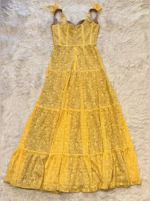 NEW NADINE MERABI Miranda Lace Yellow Belted Gown sz 6 thumbnail 8