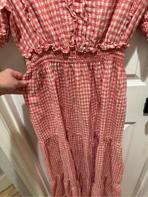 Max Studio Smocked Red Gingham Maxi Dress with Ruffle Trim thumbnail 6