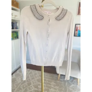 Rebecca Taylor Angora Wool Cashmere Cardigan Rhinestone Peter Pan Quiet Luxury M thumbnail 2