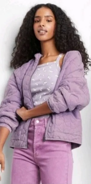 Wild Fable Lavender Cloud‎ Quilted Zip Up Hoodie Jacket Women's Size Small thumbnail 1