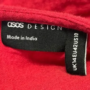 ASOS Design Red Long Sleeve Smocked V-neck Tie Front Peplum Shirt Blouse Top 10 thumbnail 3