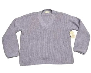 NEW Altar’d State Purple V-Neck Plein Air Sweater thumbnail 3