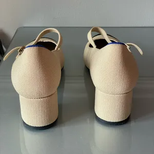 Rothy’s Mary Jane Block Heel Pumps Beige Black Cap Toe Women’s Size 9 EU39 thumbnail 4