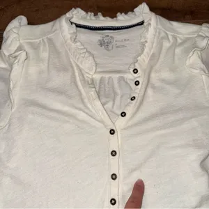 Anthropologie Pilcro Cream Ruffle-Shoulder Henley Long-Sleeve Top thumbnail 16