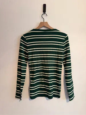J. Crew Perfect-fit long-sleeve crewneck T-shirt with lion buttons‎ in stripe thumbnail 6