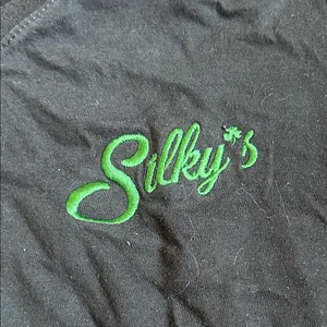 Port and Company Black V-Neck Tee with Green Script thumbnail 3