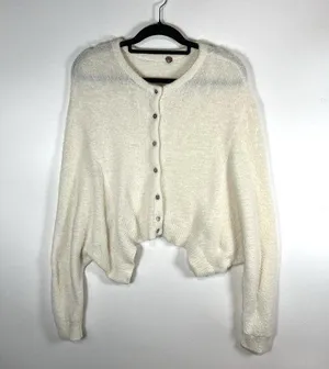 Free People FP One Ivory Fuzzy Cozy Batwing Cardigan Sweater Women’s Medium Boho thumbnail 1