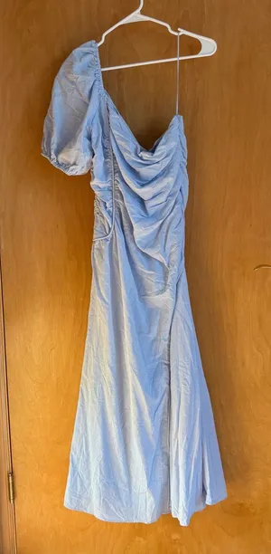 HELLO MOLLY Light Blue One Shoulder‎ Ruched Maxi Dress Size XL thumbnail 1