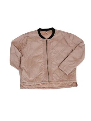(RFB1) Free People Quilted Bomber Varsity Jacket Blush Beige L Casual Trendy thumbnail 3