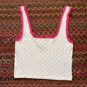Nwt Cotton On Body Pink Polka Dot Lace Trim Crop Stretch Tank thumbnail 1