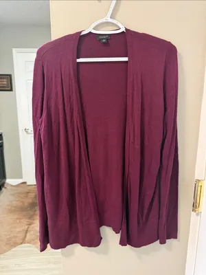 Ann Taylor Open-Front Layering Cardigan - Plum / Burgundy - Medium thumbnail 3