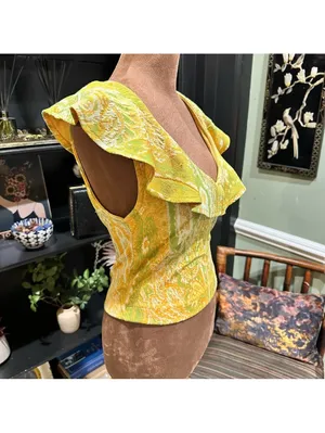 Zara Paisley Ruffle Blouse – Yellow & Green, Size Medium thumbnail 5