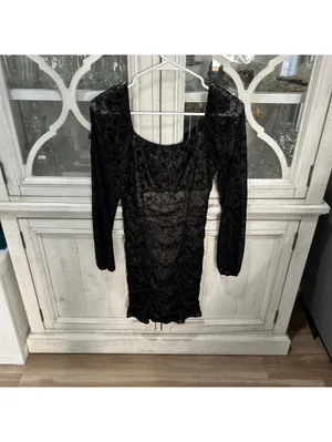 BCX Women's Y2K Black Floral Mesh Lace Ruched Mini Dress M Whimsigoth Witchy thumbnail 3