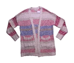 Adora Cardigan Sweater Womens 2XL 3XL Ivory Red Blue Striped Open Front‎ thumbnail 1